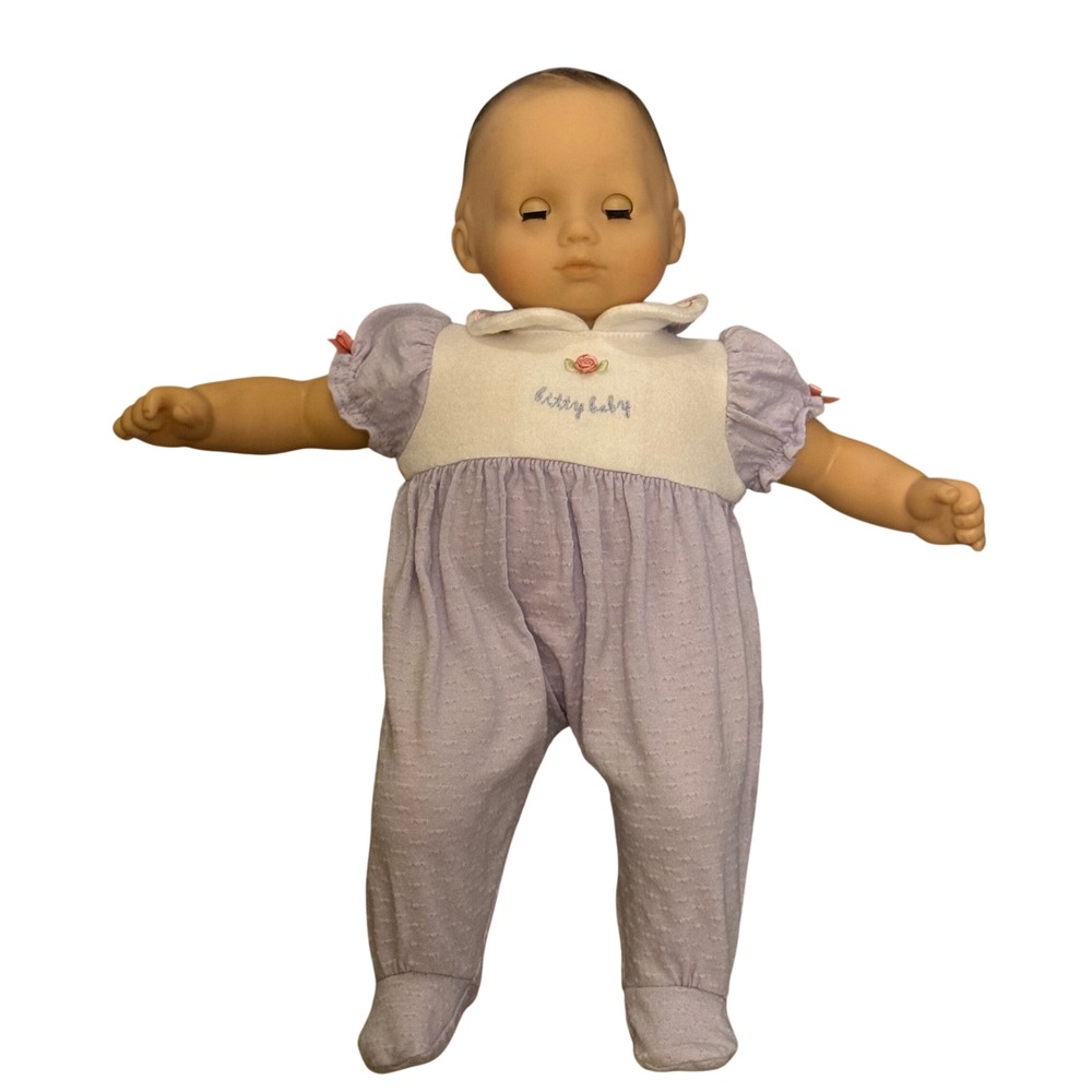 Retired American Girl Bitty Baby Doll Brown Eyes Lavender Rose Sleeper Outfit